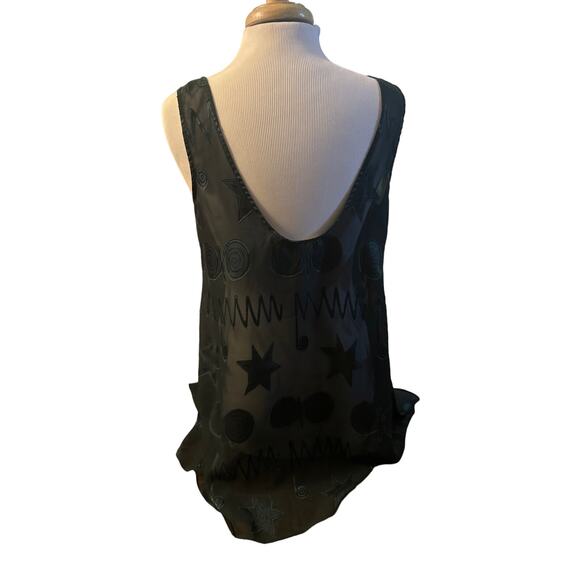 Vintage M Victoria's Secret Gold Label Green Sheer Tank Tunic Top Geometric - Picture 4 of 6
